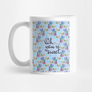 Oh Youre Sweet Macaron Dreams Watercolour Black Blue Mug